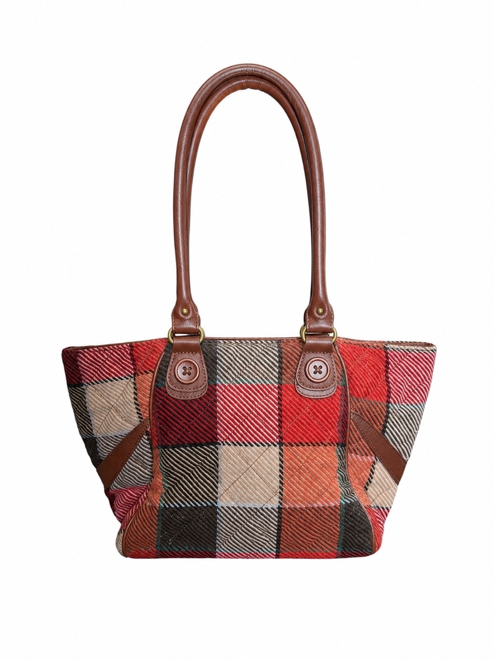 Vera Bradley Red Plaid Wool & Brown Leather Shoulder Bag - Picture 4 of 10